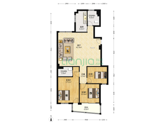 雪景公寓 3室1厅2卫 141平方