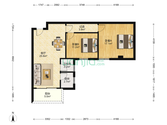 省中医院宿舍 2室1厅1卫 81平方