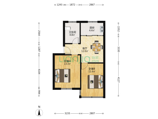 龙景花苑八区 2室1厅1卫 60平方
