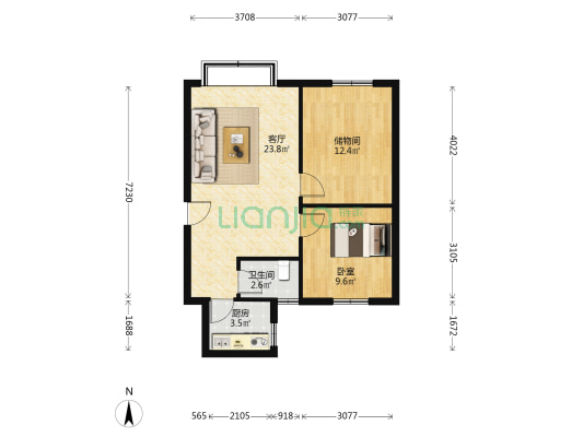 水竹苑2区 1室1厅1卫 86平方