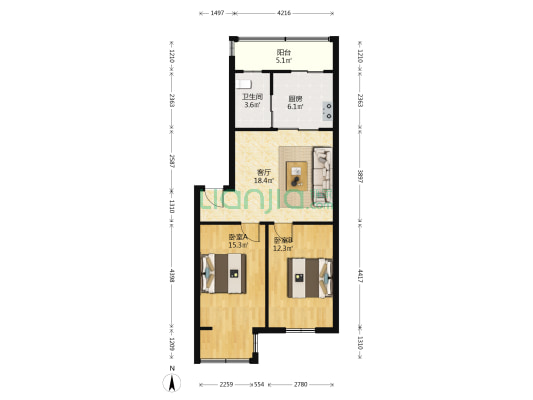 北飞小区 2室1厅1卫 80平方