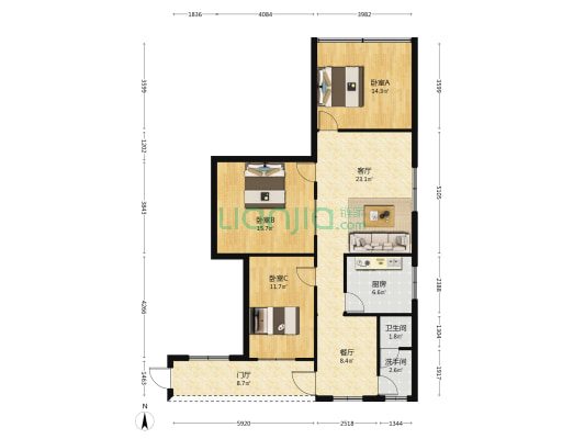 友谊路103号 3室2厅2卫 108平方