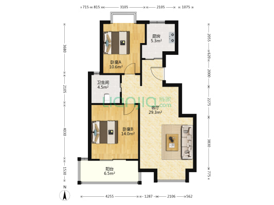 新安铭苑 2室1厅1卫 91平方