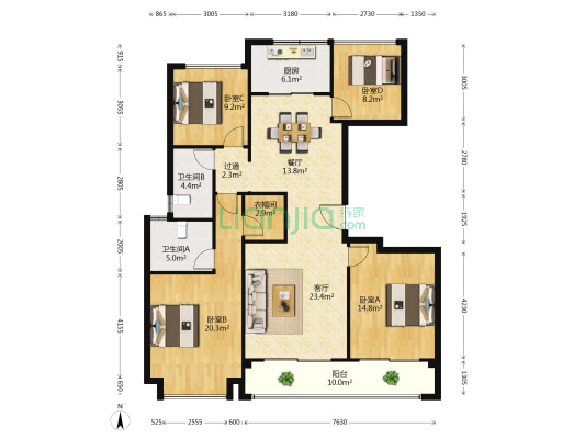 金色家园 4室2厅2卫 160平方
