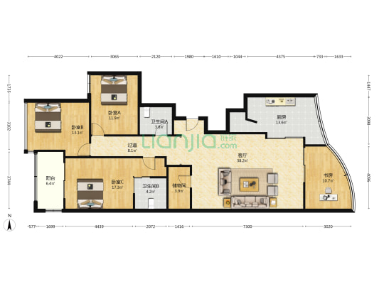 明珠大厦 4室1厅2卫 161平方
