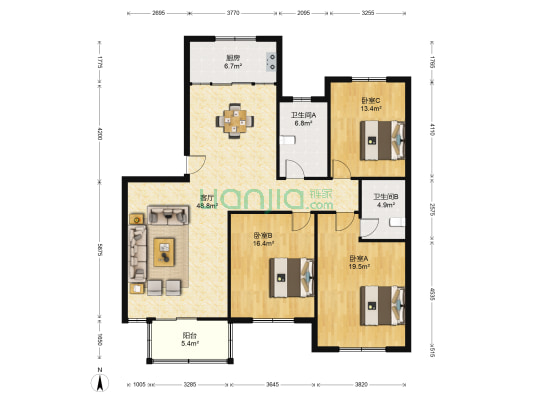 华维公寓 3室1厅2卫 139平方