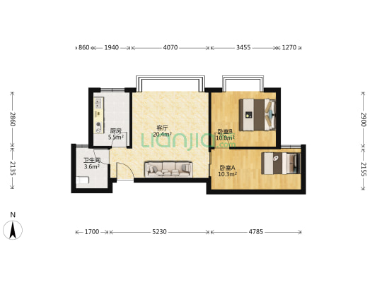 金田花园 2室1厅1卫 70平方