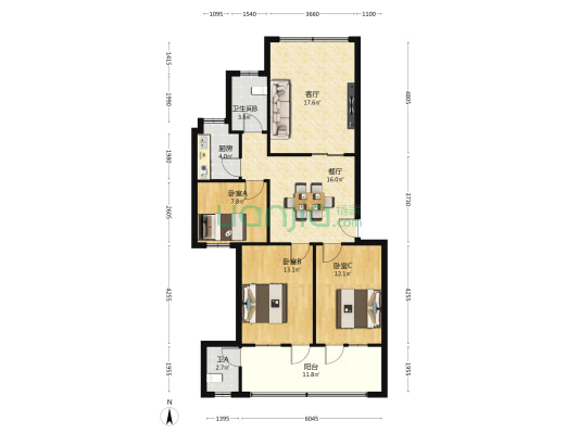 朝霞巷10号 3室2厅2卫 100平方