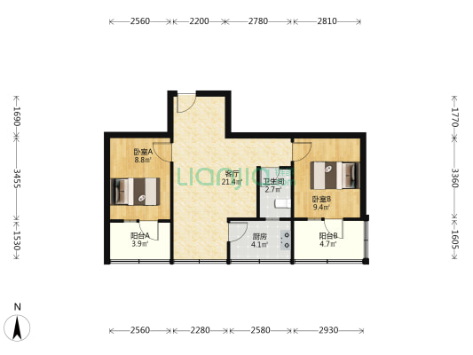 九里堤中路46号院 2室1厅1卫 62平方