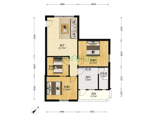 综合加工总厂大楼 3室1厅1卫 77平方