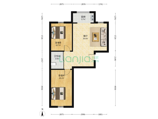 绿洲桃花源 2室1厅1卫 79平方