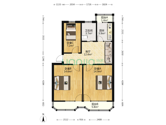 农机公司住宅小区 3室1厅1卫 70平方
