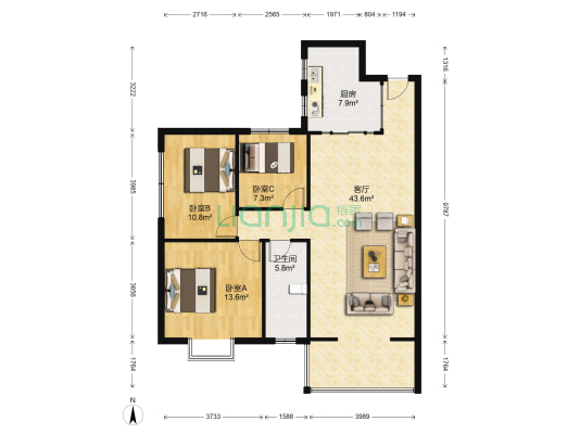 欢乐林栖 3室1厅1卫 109平方