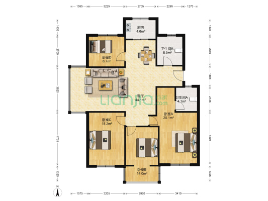 华丰星城 4室1厅2卫 132平方