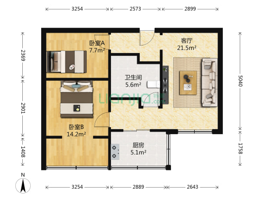 飞天家园A区（南苑） 2室1厅1卫 61平方