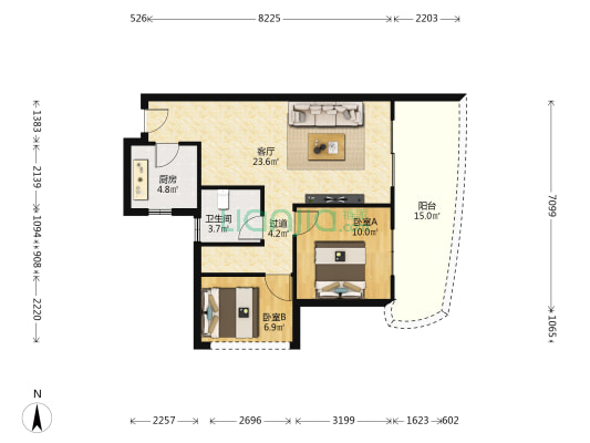红树湾名邸 2室2厅1卫 73平方