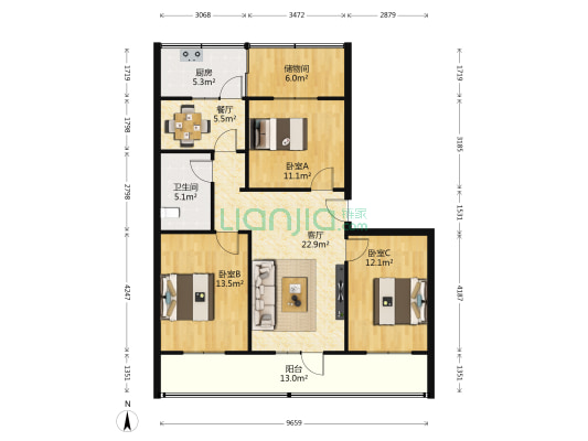 甘肃交通职业技术学院家属院 3室2厅1卫 120平方