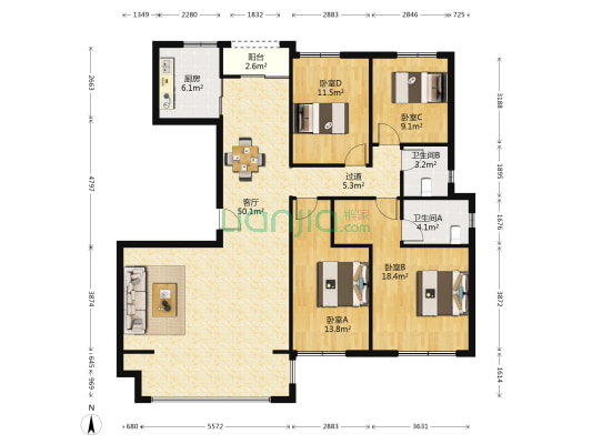 洺悦城公园里一期 4室1厅2卫 143平方