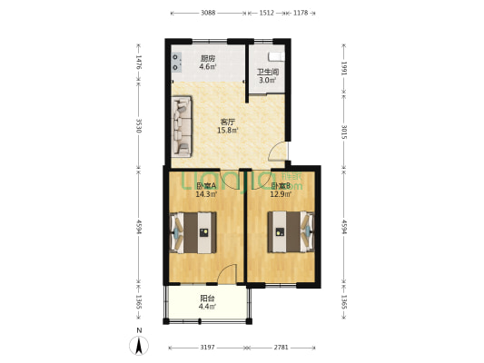 安南小区 2室1厅1卫 66平方