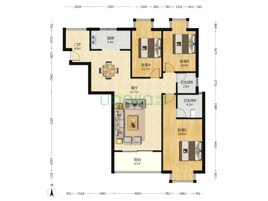 桃阳苑 3室1厅2卫 124平方