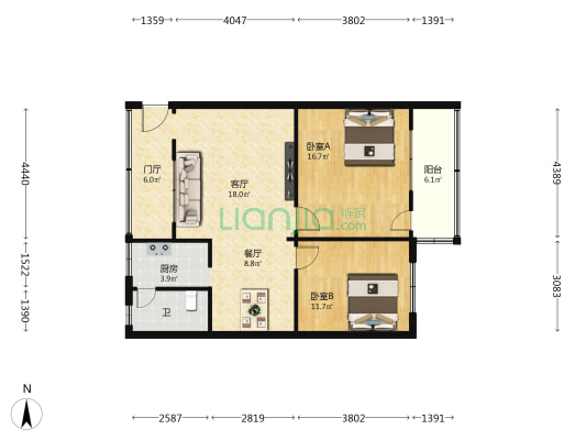住房保障中心 2室2厅1卫 87平方