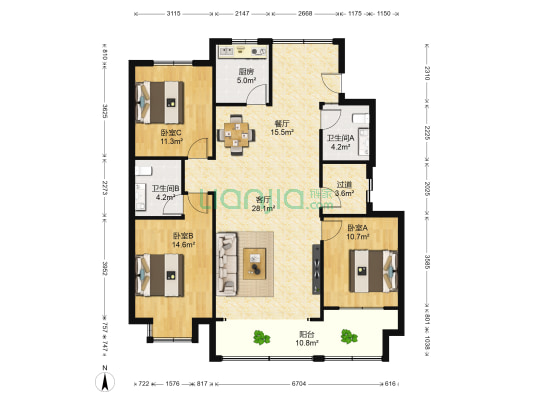 书香逸城 3室2厅2卫 145平方