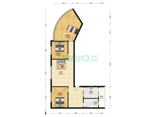 公兴镇农商银行宿舍 3室1厅1卫 112平方