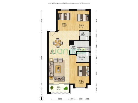 国汇雅苑 3室1厅2卫 112平方