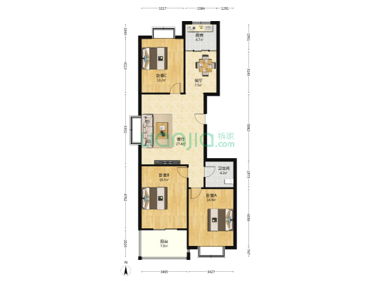 锦花小区 3室2厅1卫 125平方