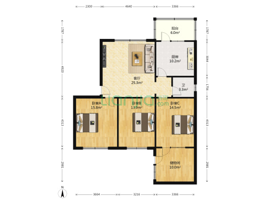汇新路小区 3室1厅1卫 120平方