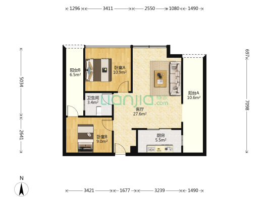 蔚蓝学府 2室1厅1卫 73平方