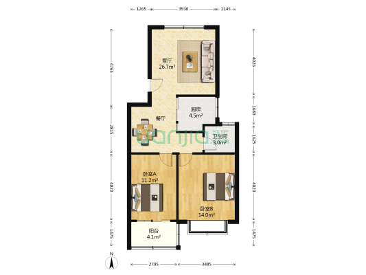 中德亚运村经济适用房一期 2室1厅1卫 84平方
