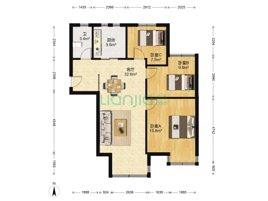 芦湾家园 3室1厅1卫 110平方