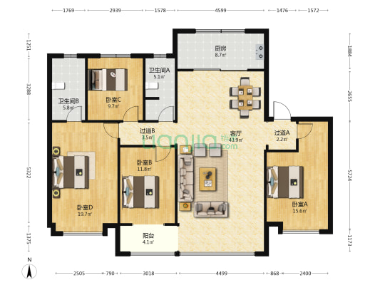 君悦府 4室1厅2卫 168平方