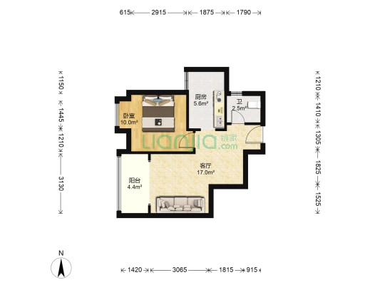 荣涛丽苑 1室1厅1卫 46平方