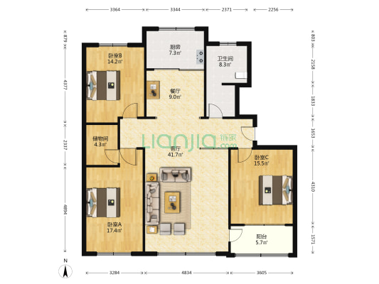 华都大厦 3室2厅1卫 168平方