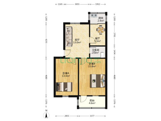 长江东路8号 2室2厅1卫 69平方