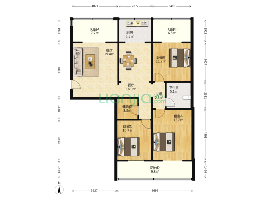 大众三益小区 3室2厅1卫 140平方