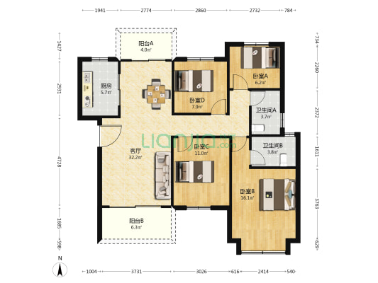 保利堂悦 4室1厅2卫 133平方