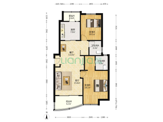 东方名筑 2室2厅2卫 97平方