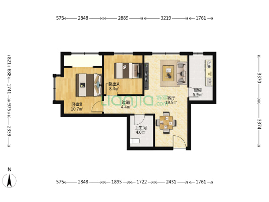 瀚唐辰苑 2室1厅1卫 77平方