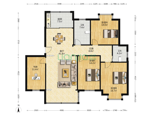 塘湾人家一期 4室1厅2卫 141平方