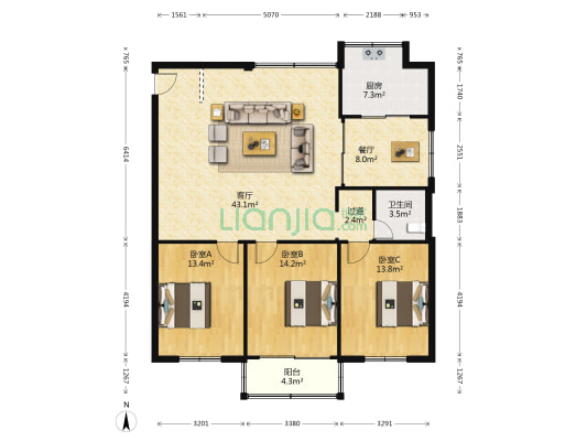 祭酒岭商住楼 3室2厅1卫 133平方
