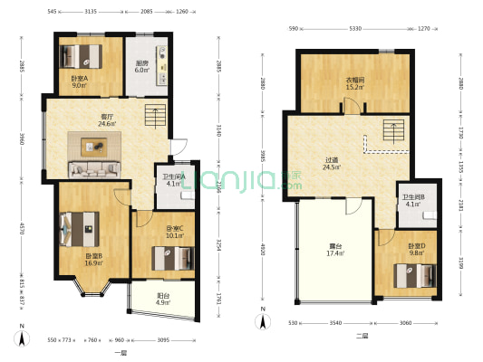 惠羽家园 4室1厅2卫 91平方