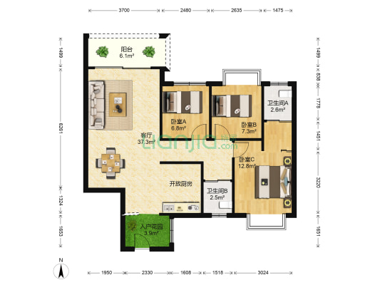 瑞和家园(湖畔里) 3室1厅2卫 100平方