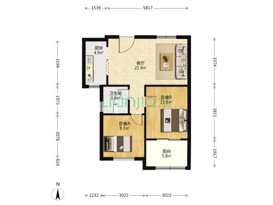 丽欧锦园 2室1厅1卫 77平方