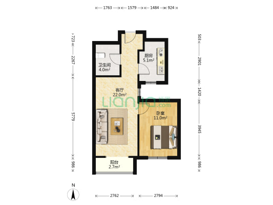 融泽嘉园西二路6号院 1室1厅1卫 65平方