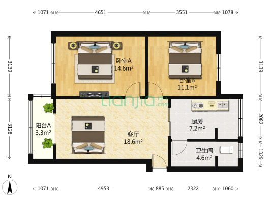 顺江路17号 2室1厅1卫 71平方
