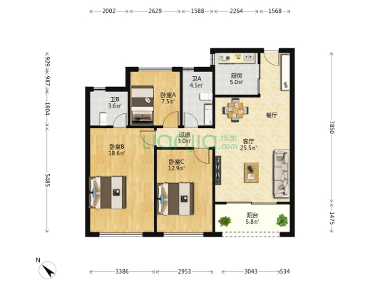 万科瑧湾府 3室1厅2卫 108平方