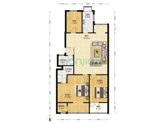 湖北省出版社宿舍 3室1厅2卫 129平方